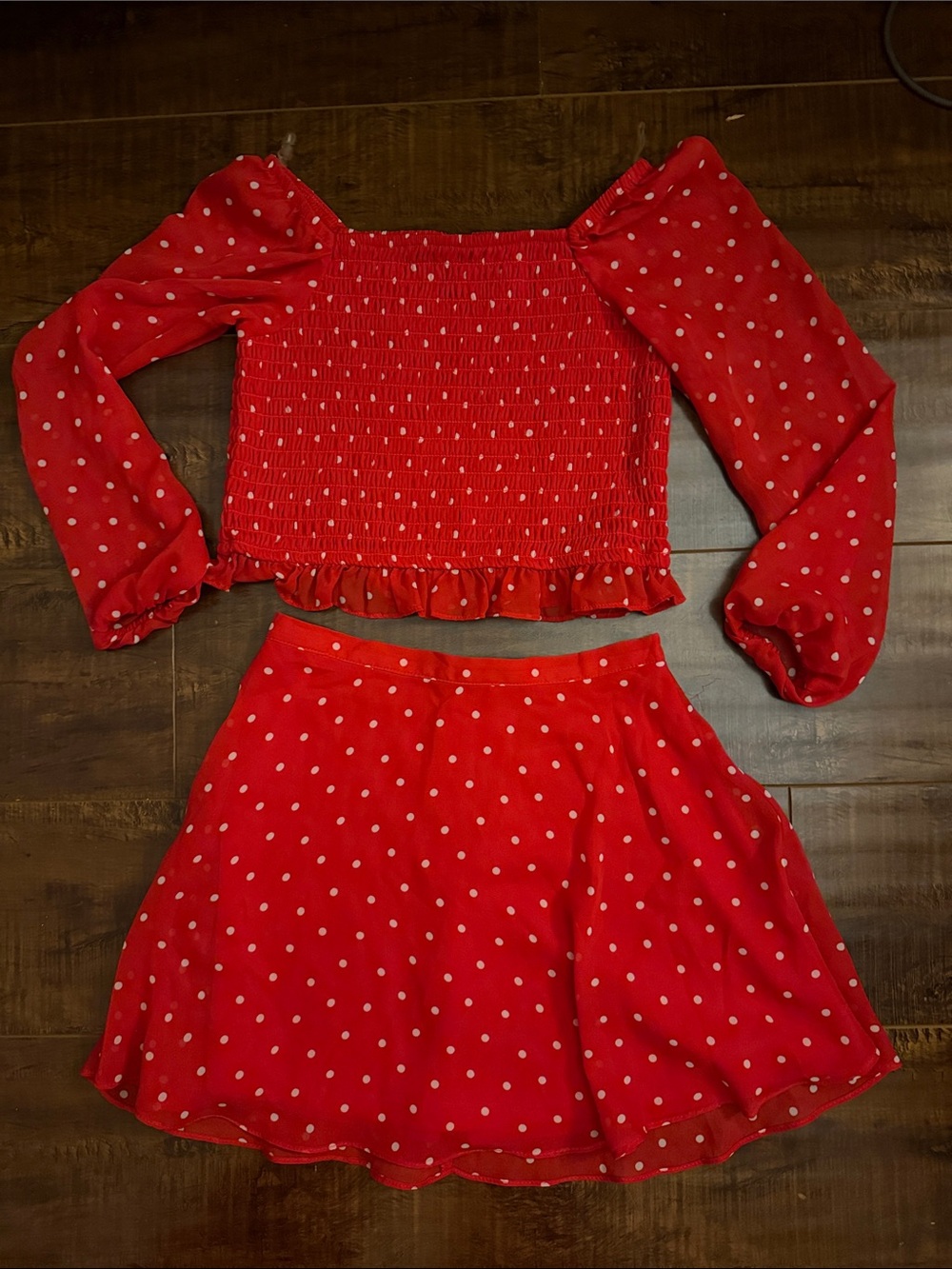 art class Red Polka Dot Girls Matching Top & Skirt Set